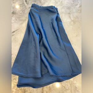 Mini steel blue satin skirt.